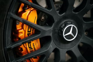 Mercedes-benz tyre with orange calliper - brakes and suspension.