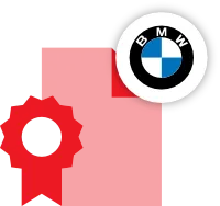 Red engine warning light icon with a BMW logo in the top right corner, indicating an engine-related issue that may require BMW servicing or attention from a qualified BMW mechanic.